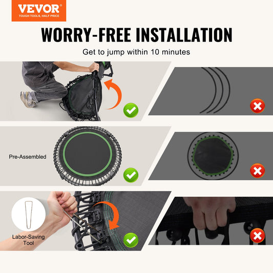 Foldable Mini Trampoline 40 Inch Fitness Rebounder Max Load 330lbs Exercise Trampoline, Stable & Quiet Trampoline With 4 Level Height Adjustable Foam Handle, For Adults Indoor-Garden Workout