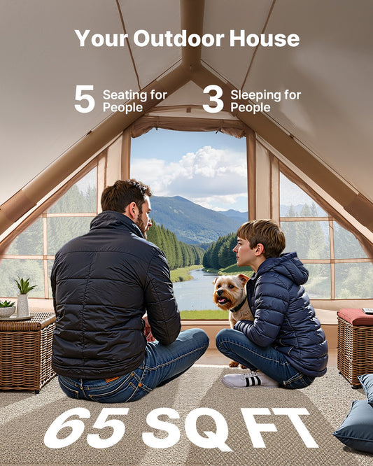 Inflatable Camping Tent 3-5 Person with Air Pump - 65 SQ.FT Waterproof Family Tent with Stove Jack, 2 Doors & Windows, Quick Setup 10-15 Minutes