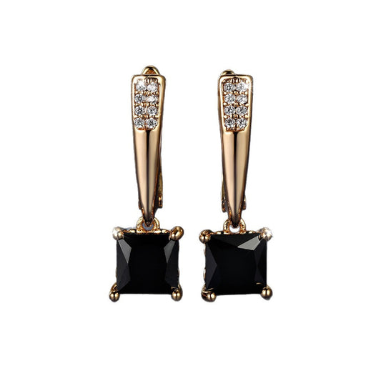 Champagne Gold Geometric Square Diamond Ear Clips Light Luxury Earrings | UK