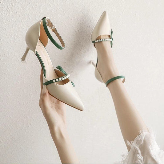 Women’s French Stiletto Strap Pumps – Sleek High-Heel Pointed-Toe Shoes