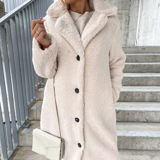 Women's Plush Lapel Jacket - Minimalist Winter Coat