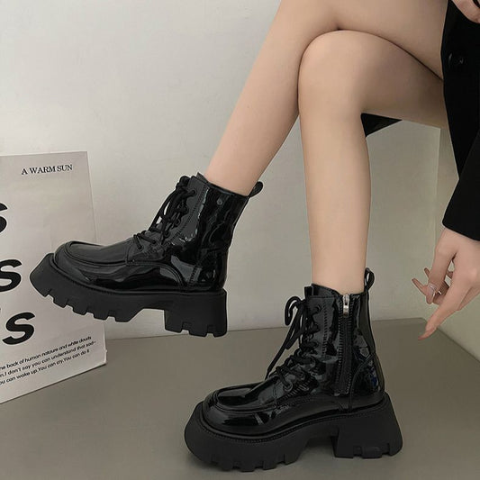 Women’s Vintage British-Style Chunky-Heel Ankle Boots – Thick-Soled Western Boots