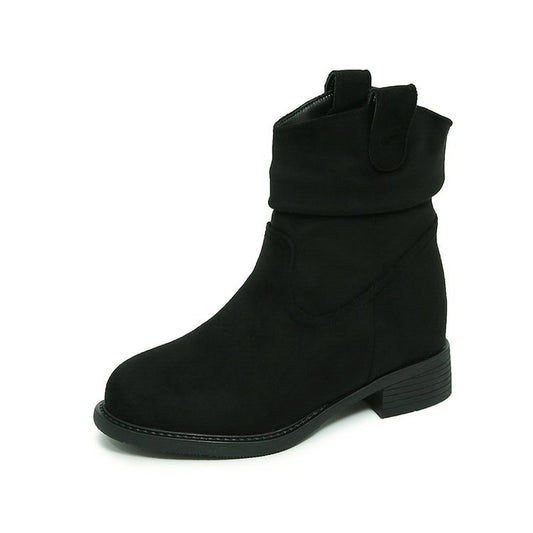 Women’s Suede Slimming Chunky-Heel Ankle Boots – Side Zip Winter Fashion Boots
