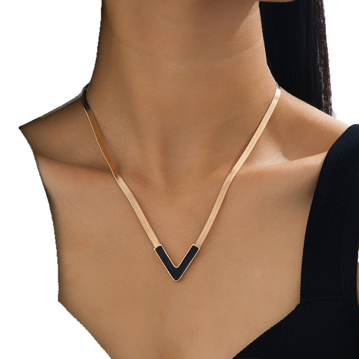 Stylish Personalized Titanium Steel V-Shaped Necklace Sophisticated Black | UK