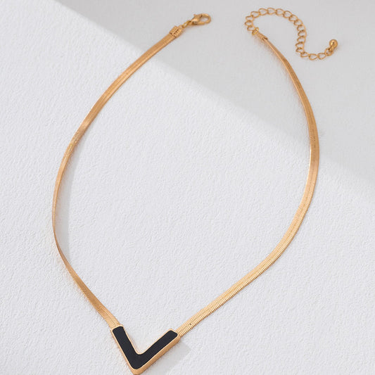 Stylish Personalized Titanium Steel V-Shaped Necklace Sophisticated Black | UK