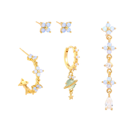 Light Luxury Blue Suit Bear Ear Studs Real Gold Plated Camellia Earrings | UK