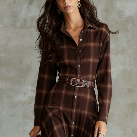 Title: New Retro Chic Long-Sleeve Plaid Shirt Dress For Women