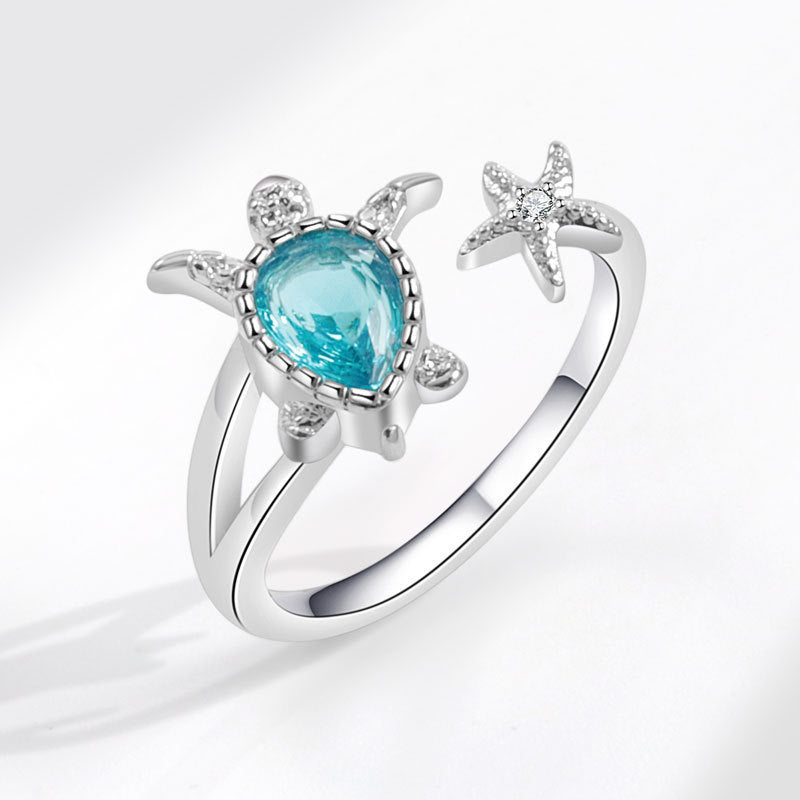 Elegant Turtle Ring for Women Adjustable Ocean Starfish Design Blue | UK