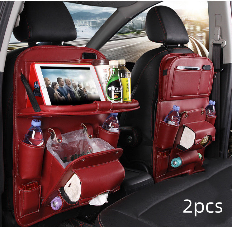 PU Leather Car Storage Bag - Seat Back Organizer with Trash Can