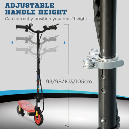 HOMCOM Foldable Electric Scooter, With LED Headlights, For Ages 7-14 Years, Red