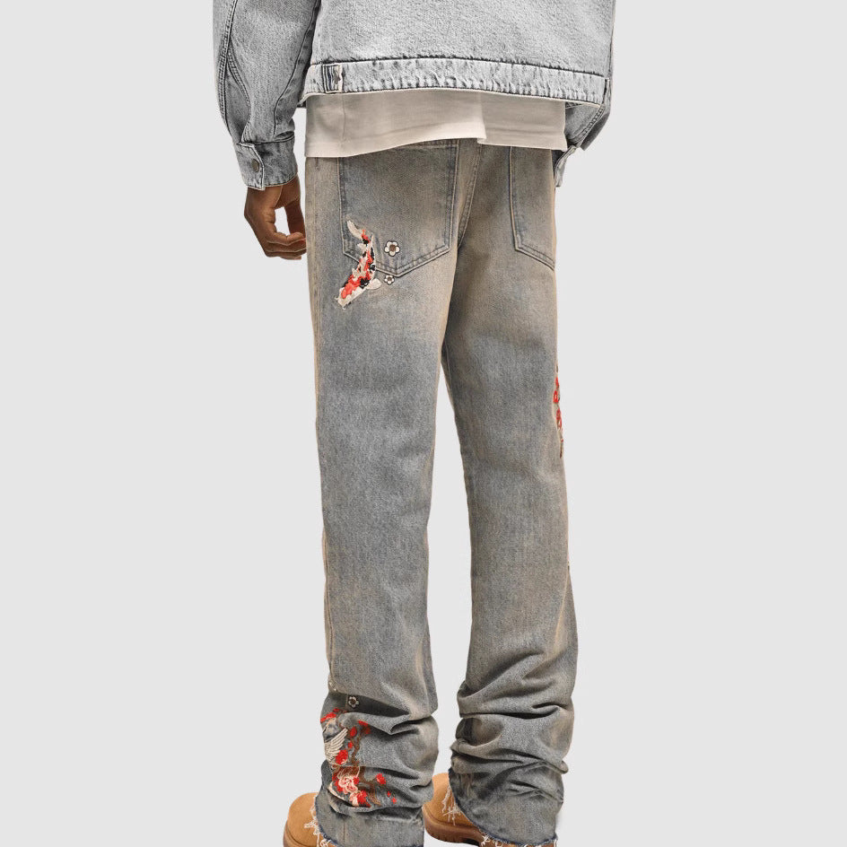 Men's Straight-Leg Denim Pants, European And American Street Style