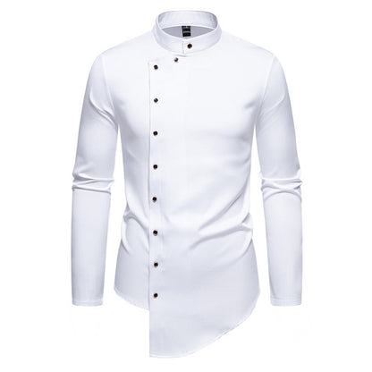 Fashionable Irregular Hem Stand Collar Men's Long-Sleeve Shirt