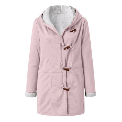 Women's Winter Button Coat - Warm Hooded Jacket with Pockets UK