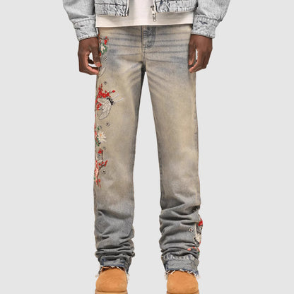 Men's Straight-Leg Denim Pants, European And American Street Style