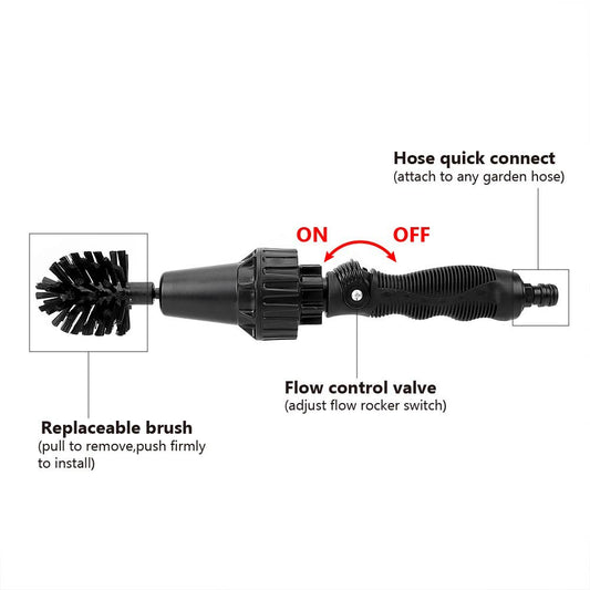Water-Driven Rotary Cleaning Brush – Hand-Held Hose-Powered Spray Brush for Car, Wheels & Home Cleaning