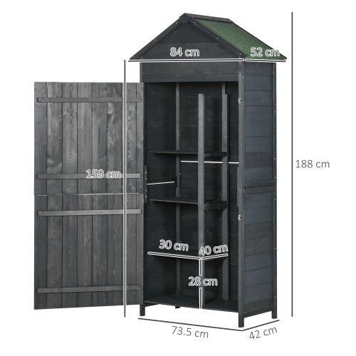 Outsunny Garden Shed 4-Tier Wooden Garden Outdoor Shed 3 Shelves Utility Gardener Cabinet Lockable 2 Doors - Grey