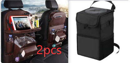 PU Leather Car Storage Bag - Seat Back Organizer with Trash Can