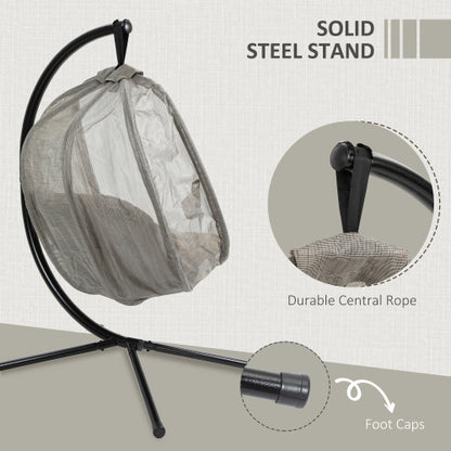 Outsunny Hanging Egg Chair, Folding Texteline Swing Hammock With Side Pocket, Cushion And Stand For Indoor Outdoor, Patio Garden Furniture, Khaki