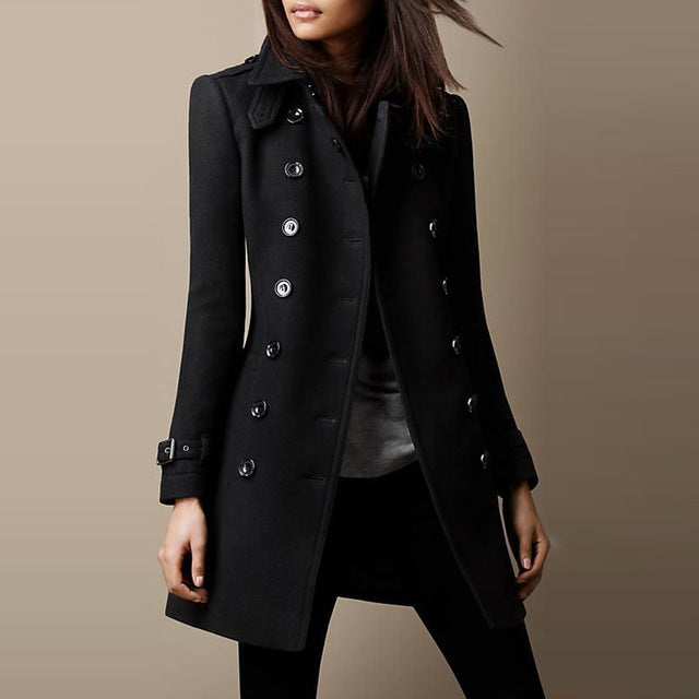 Women's Double-Breasted Wool Overcoat - Premium Winter Coat