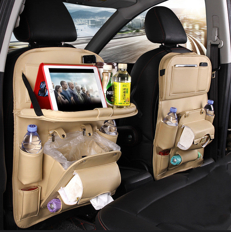 PU Leather Car Storage Bag - Seat Back Organizer with Trash Can