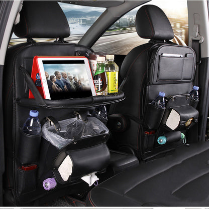 PU Leather Car Storage Bag - Seat Back Organizer with Trash Can