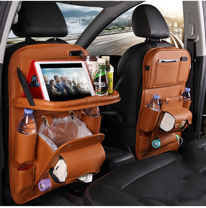 PU Leather Car Storage Bag - Seat Back Organizer with Trash Can