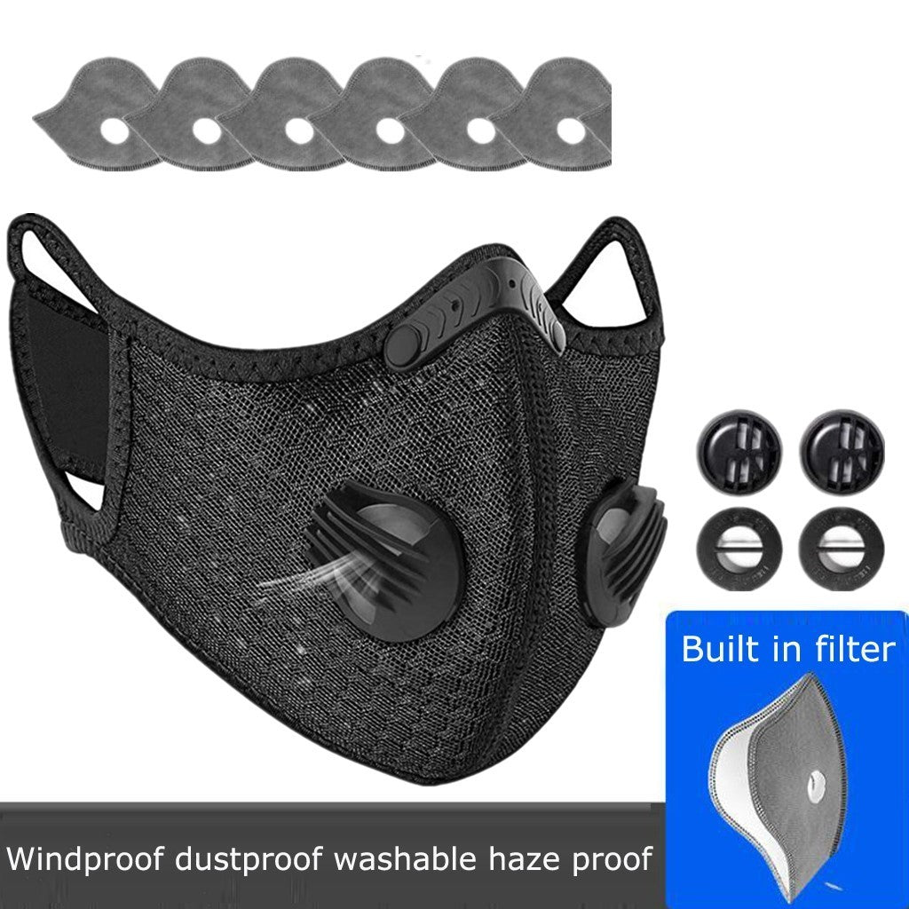 Sport Cycling Face Mask With Active Carbon Filter Breathing Valves Washable