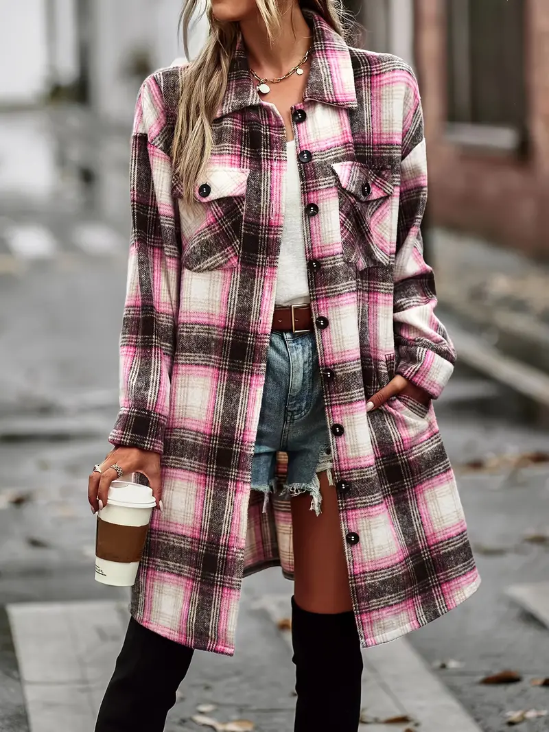 Vintage Plaid Long Cardigan Shirt Jacket