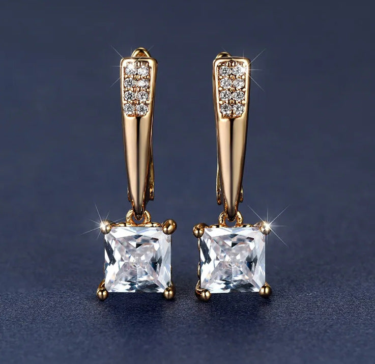 Champagne Gold Geometric Square Diamond Ear Clips Light Luxury Earrings | UK