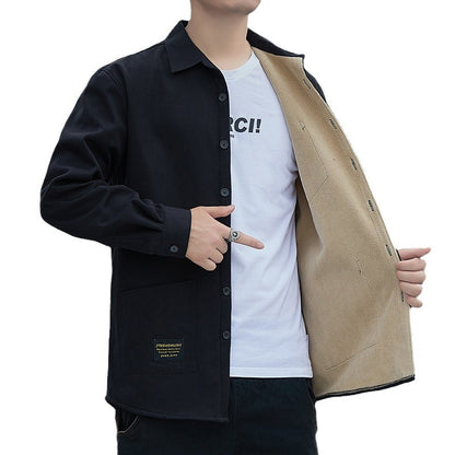 Men's AutumnWinter Cotton Fleece-Lined Thickened Shirt Jacket