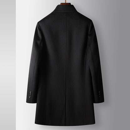 Men's Mid-Length Handmade Wool Coat With Stand Collar