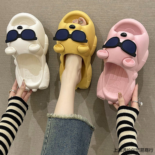 Cute Bear Slide Slippers with Sunglasses – Women’s Summer Streetwear Slides