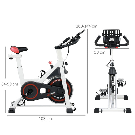 HOMCOM Exercise Bike, 8kg Flywheel Stationary Bike Indoor Cycling Machine With Adjustable Resistance Seat Handlebar, White