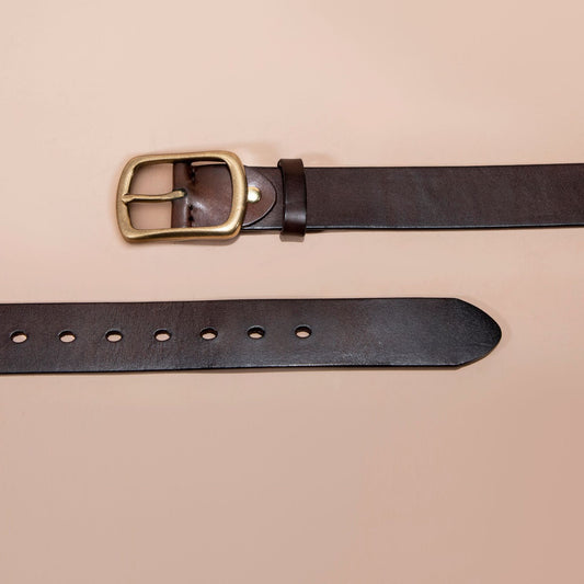 Men’s Genuine Leather Belt UK | Top Grain Cowhide with Retro Brass Buckle