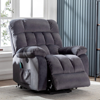 Electric Power Lift Recliner Chair Sofa With Massage And Heat For Elderly 2 Side Pockets USB Ports Single Recliner Chairs For Living Room Overstuffed Breathable Fabric Reclining