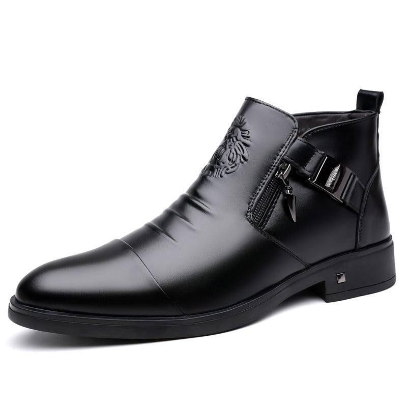 Men’s Retro Wide-Fit Ankle Boots with Side Chains – British-Style Winter Boots