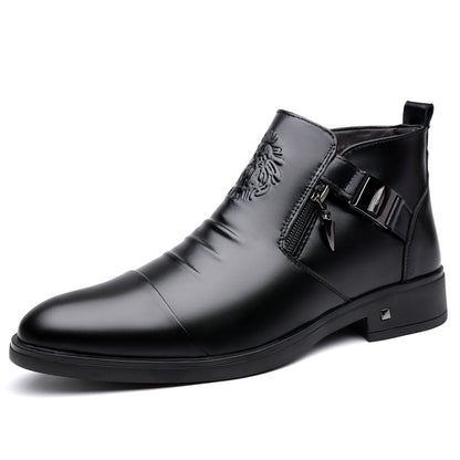 Men’s Retro Wide-Fit Ankle Boots with Side Chains – British-Style Winter Boots
