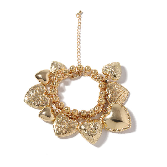 Double-Layer Heart Pendant Bracelet Gold Silver | Stacked Chain Jewelry UK