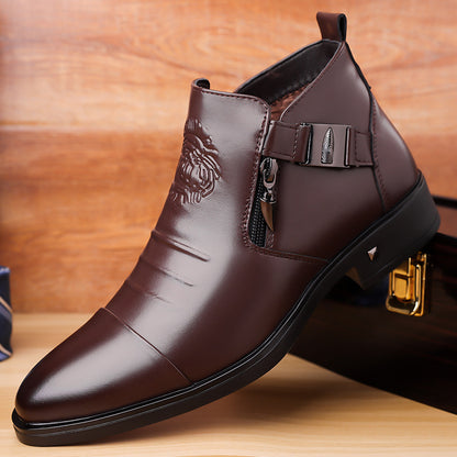 Men’s Retro Wide-Fit Ankle Boots with Side Chains – British-Style Winter Boots