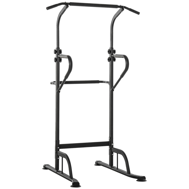 HOMCOM Power Tower Dip Station Pull Up Bar Multi-Function Push Up Equipment With Adjustable Height For Home Gym Strength Training Workout Fitness