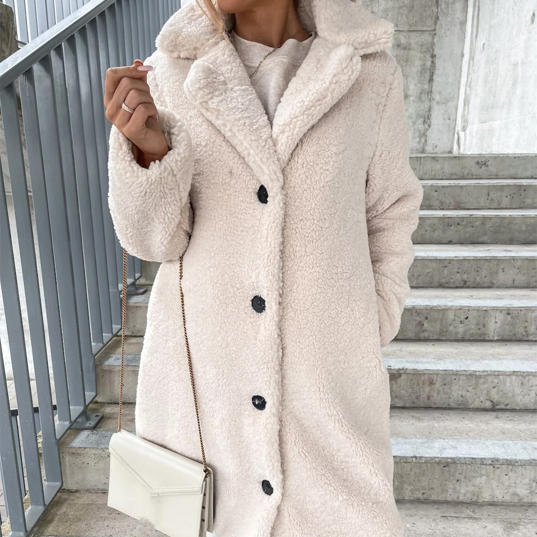 Women's Plush Lapel Jacket - Minimalist Winter Coat