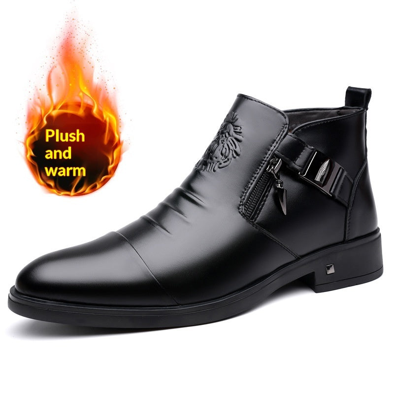 Men’s Retro Wide-Fit Ankle Boots with Side Chains – British-Style Winter Boots