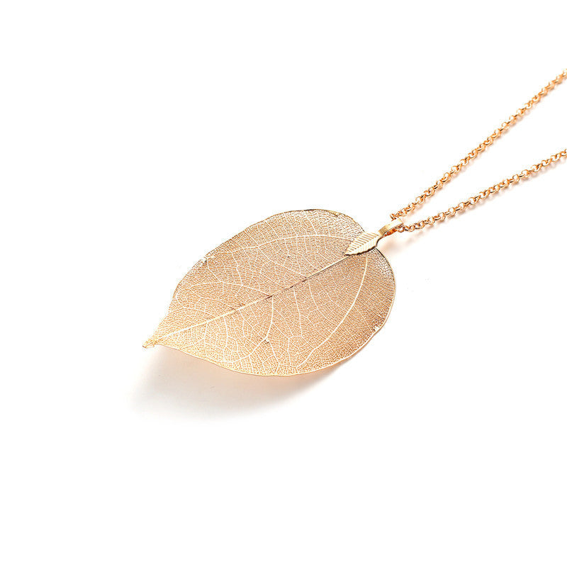 Natural Real Leaf Long Necklace And Earrings Set - European Style Botanical Jewellery