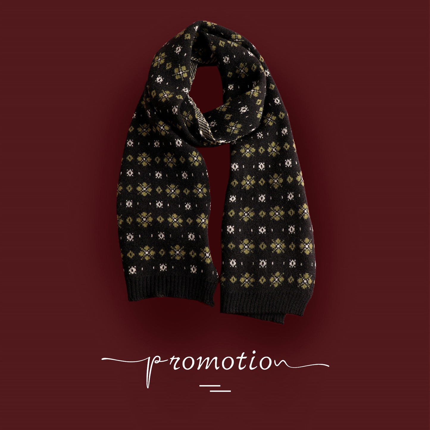 Red Knitted Scarf With Elk Print And Snowflake Pattern Designed For Warmth