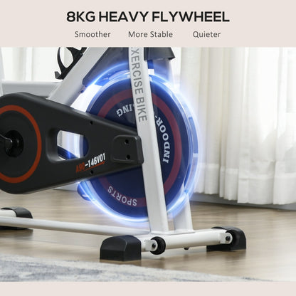 HOMCOM Exercise Bike, 8kg Flywheel Stationary Bike Indoor Cycling Machine With Adjustable Resistance Seat Handlebar, White