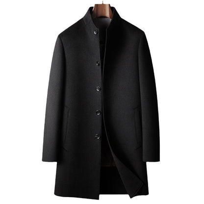 Men's Mid-Length Handmade Wool Coat With Stand Collar