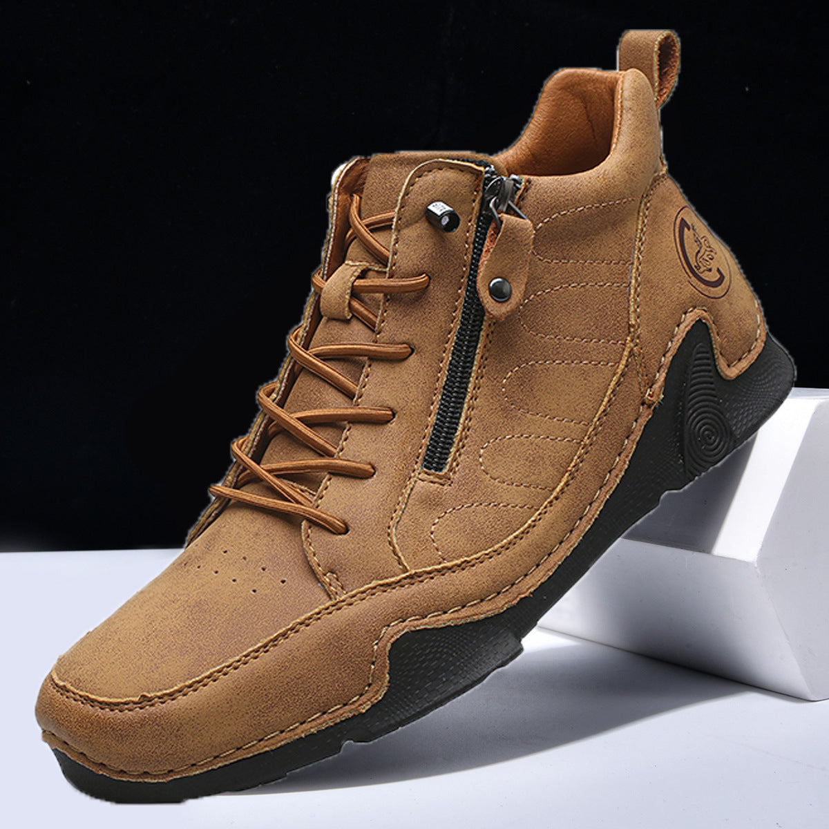 Men’s Casual Leather Athletic Shoes – Plus-Size Comfortable Lace-Up Shoes