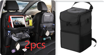 PU Leather Car Storage Bag - Seat Back Organizer with Trash Can
