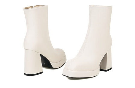 Women’s Retro Chunky Heel Platform Ankle Boots – Side-Zip Casual Boots