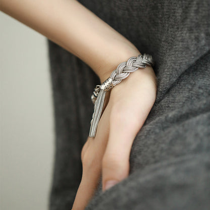 Womens Retro Dreadlock Braided Twisted Tassel Bracelet - Geometric Hip-Hop Style Copper Jewellery